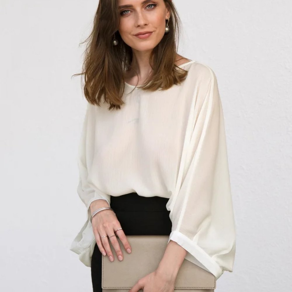 Plain Batwing Cocktail Crew Neck Cocoon Blouse - Picture 5 of 5